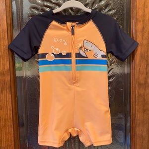Old navy, boys one piece bathing suit, 6-12 months, orange & blue